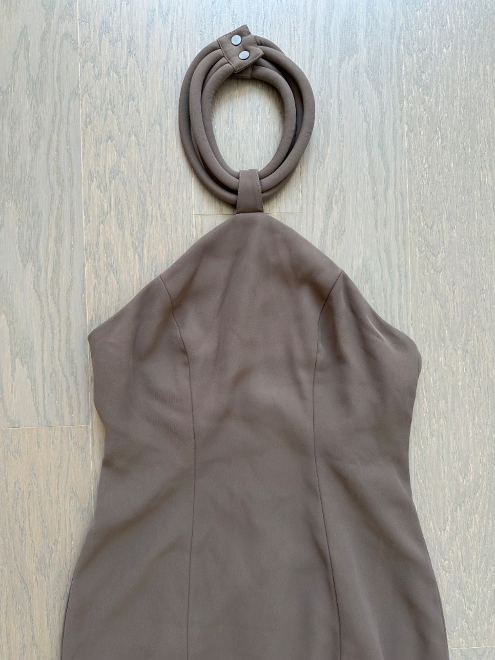 Ronny Kobo Lenox Gown Maxi Dress Brown Crepe Halter - Size Small - Picture 4 of 13